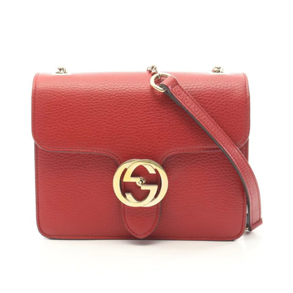 Gucci Interlocking G Shoulder Bag Leather Red